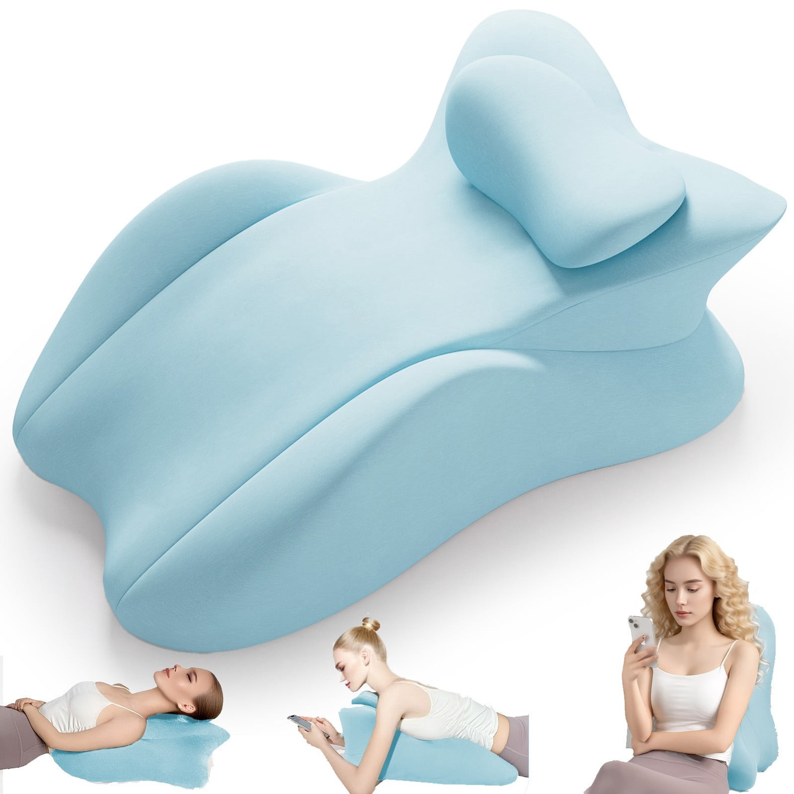 TOPCHANCES Lumbar Support Pillow, Memory Foam Back Support Cushion, Orthopaedic Bed Wedge Pillow with Removable Headrest, Ergonomic Backrests for Back, Neck, Lumbar & Legs (Blue)