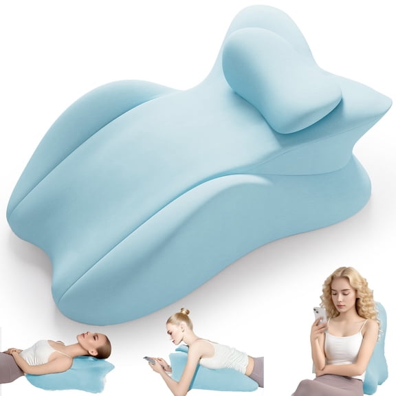TOPCHANCES Lumbar Support Pillow, Memory Foam Back Support Cushion, Orthopaedic Bed Wedge Pillow with Removable Headrest, Ergonomic Backrests for Back, Neck, Lumbar & Legs (Blue)