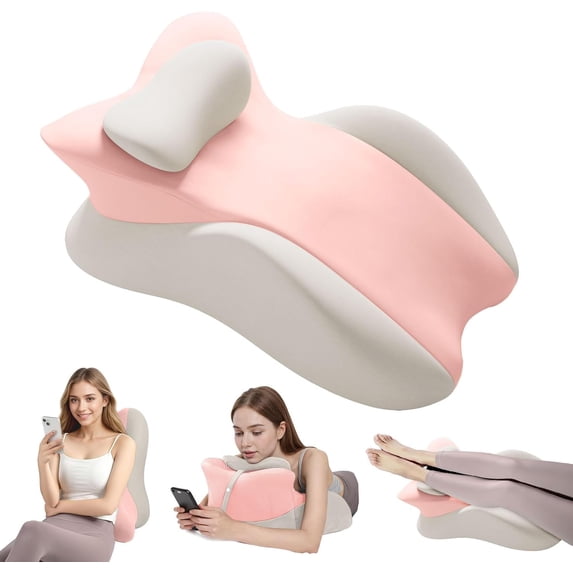 TOPCHANCES Lumbar Support Pillow, Memory Foam Back Support Cushion, Orthopaedic Bed Wedge Pillow with Removable Headrest, Ergonomic Backrests for Back, Neck, Lumbar & Legs (Pink/Gray)