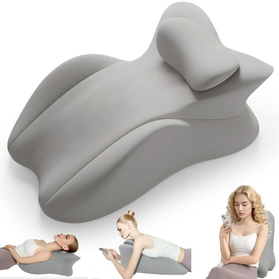 TOPCHANCES Lumbar Support Pillow, Memory Foam Back Support Cushion, Orthopaedic Bed Wedge Pillow with Removable Headrest, Ergonomic Backrests for Back, Neck, Lumbar & Legs (Light Gray)