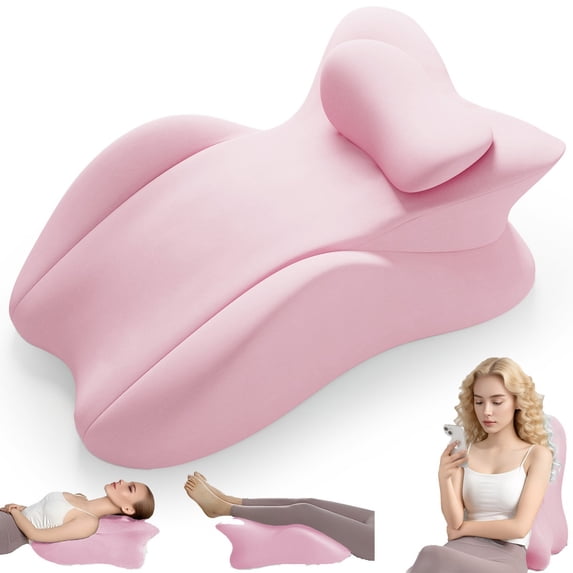 TOPCHANCES Lumbar Support Pillow, Memory Foam Back Support Cushion, Orthopaedic Bed Wedge Pillow with Removable Headrest, Ergonomic Backrests for Back, Neck, Lumbar & Legs (Pink)