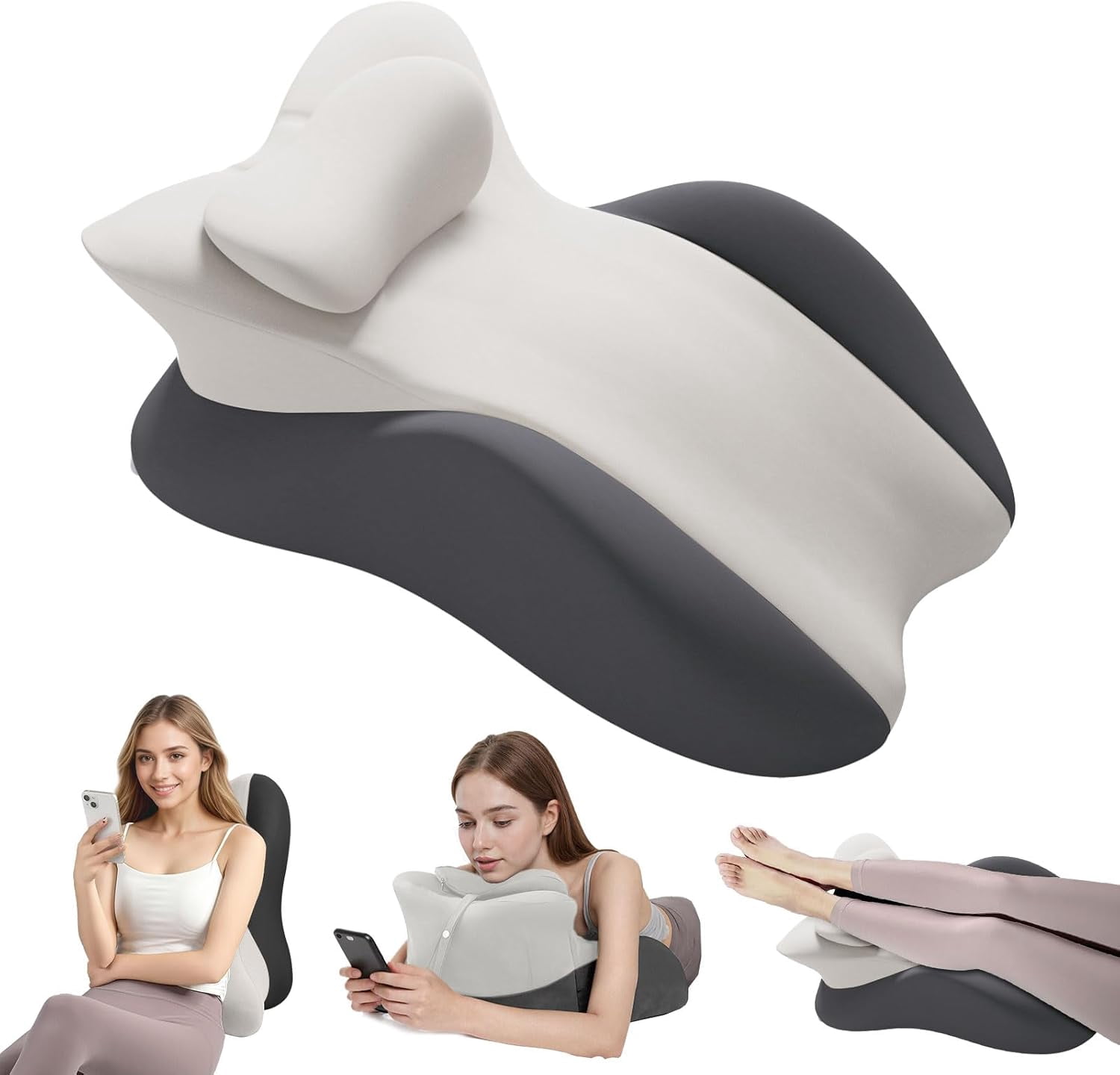TOPCHANCES Lumbar Support Pillow, Memory Foam Back Support Cushion, Orthopaedic Bed Wedge Pillow with Removable Headrest, Ergonomic Backrests for Back, Neck, Lumbar & Legs (Gray/Dark Gray)
