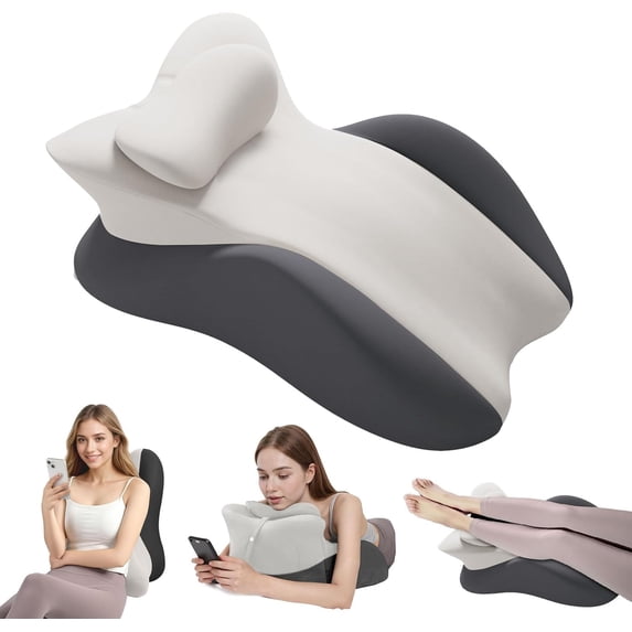 TOPCHANCES Lumbar Support Pillow, Memory Foam Back Support Cushion, Orthopaedic Bed Wedge Pillow with Removable Headrest, Ergonomic Backrests for Back, Neck, Lumbar & Legs (Gray/Dark Gray)