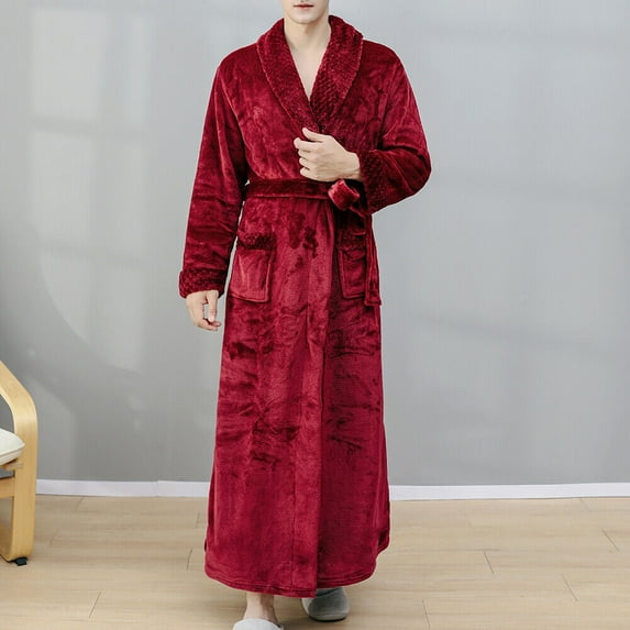 TOPCHANCES Men Women Couple Warm Flannel Shawl Long Bathrobe Lengthen Thicken Hooded Homewear Sleepwear Kimono Robe Coat , Autumn and Winter