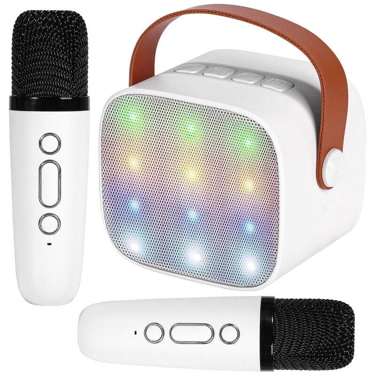 TOPCHANCES Mini Karaoke Machine for Kids, Portable Bluetooth Karaoke Speaker with 2 Wilreless Microphones and Dynamic Lights, Ideal Gifts for Girls Boys Home Party ( White )