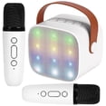 thumbnail image 1 of TOPCHANCES Mini Karaoke Machine for Kids, Portable Bluetooth Karaoke Speaker with 2 Wilreless Microphones and Dynamic Lights, Ideal Gifts for Girls Boys Home Party ( White ), 1 of 8
