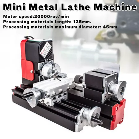 TOPCHANCES Mini Lathe Machine, 12V Miniature Metal Multifunction Lathe Machine DIY 20000Rev/min 45*135mm