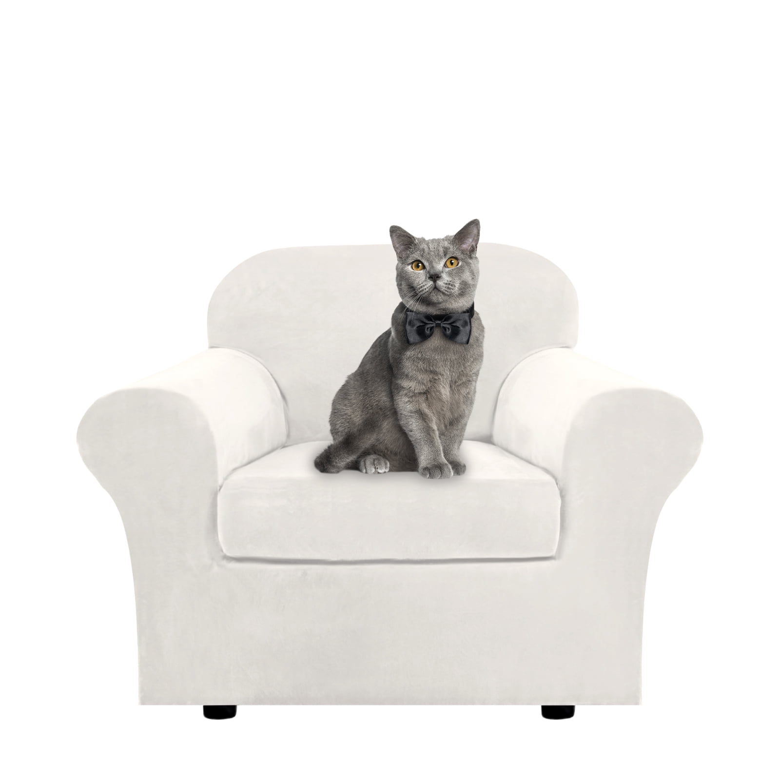 TOPCHANCES Modern Velvet Plush 2 Piece High Stretch Sofa Slipcover Armchair Cover Furniture Protector Form Fit Luxury Thick Velvet Sofa Cover for 1 Cushion Couch, Machine Washable