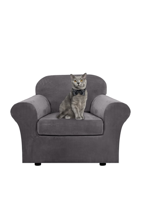 Modern Velvet Plush 2 Piece High Stretch Sofa Slipcover Armchair Cover Furniture Protector Form Fit Luxury Thick Velvet Sofa Cover for 1 Cushion Couch, Machine Washable