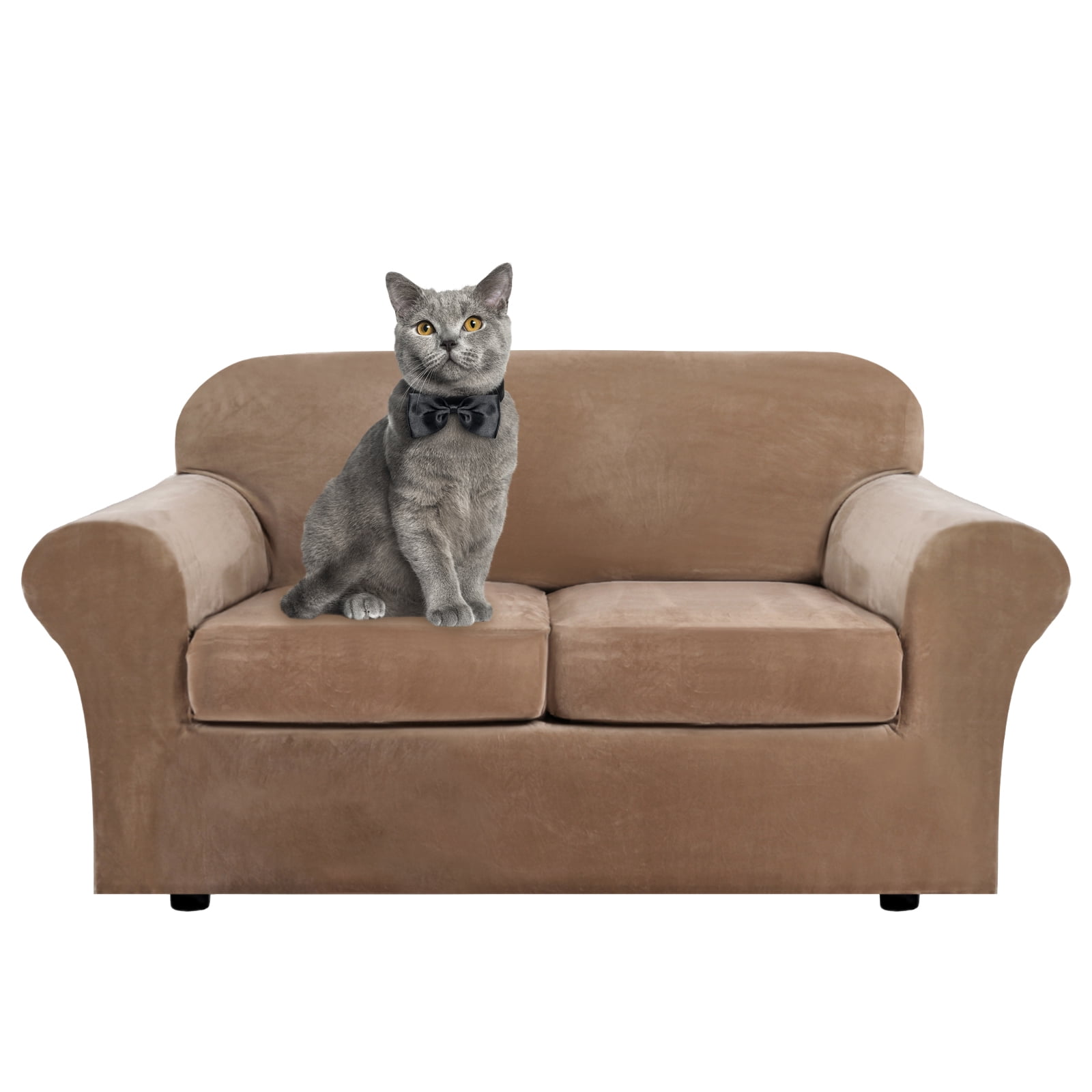 TOPCHANCES Modern Velvet Plush 3 Piece High Stretch Sofa Slipcover Sofa Cover Furniture Protector Form Fit Luxury Thick Velvet Sofa Cover for 2 Cushion Couch, Machine Washable