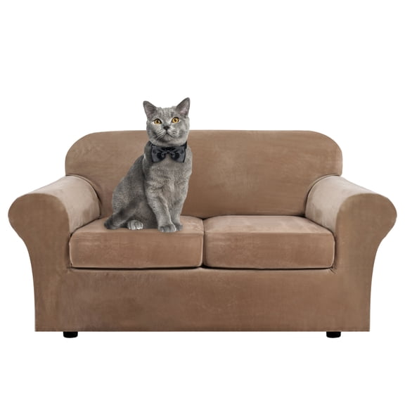 TOPCHANCES Modern Velvet Plush 3 Piece High Stretch Sofa Slipcover Sofa Cover Furniture Protector Form Fit Luxury Thick Velvet Sofa Cover for 2 Cushion Couch, Machine Washable