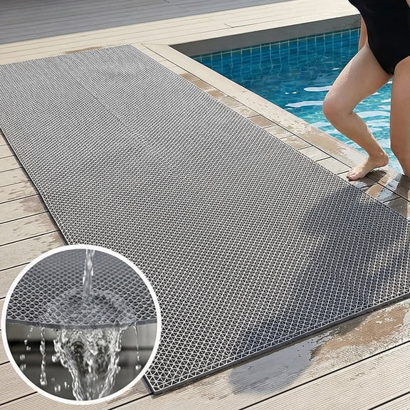 TOPCHANCES Non-Slip Drainage Mat, 35"x118" Large Drainage Floor Mat, PVC Splash Matting for Kitchen Swimming Pool Indoor Outdoor Wet Areas ( Gray )