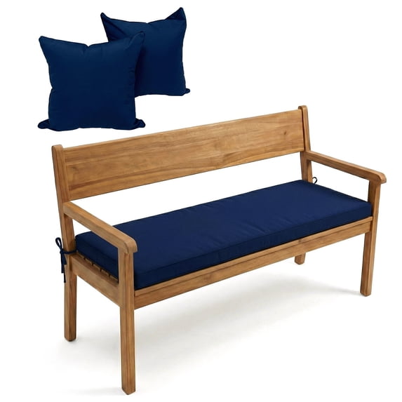 TOPCHANCES Outdoor Bench Cushion Waterproof 28D Foam Patio Bench Cushion with 2 Pillowcases, 152x50x8 cm Seat Pad for Garden Patio Balcony, Navy Blue