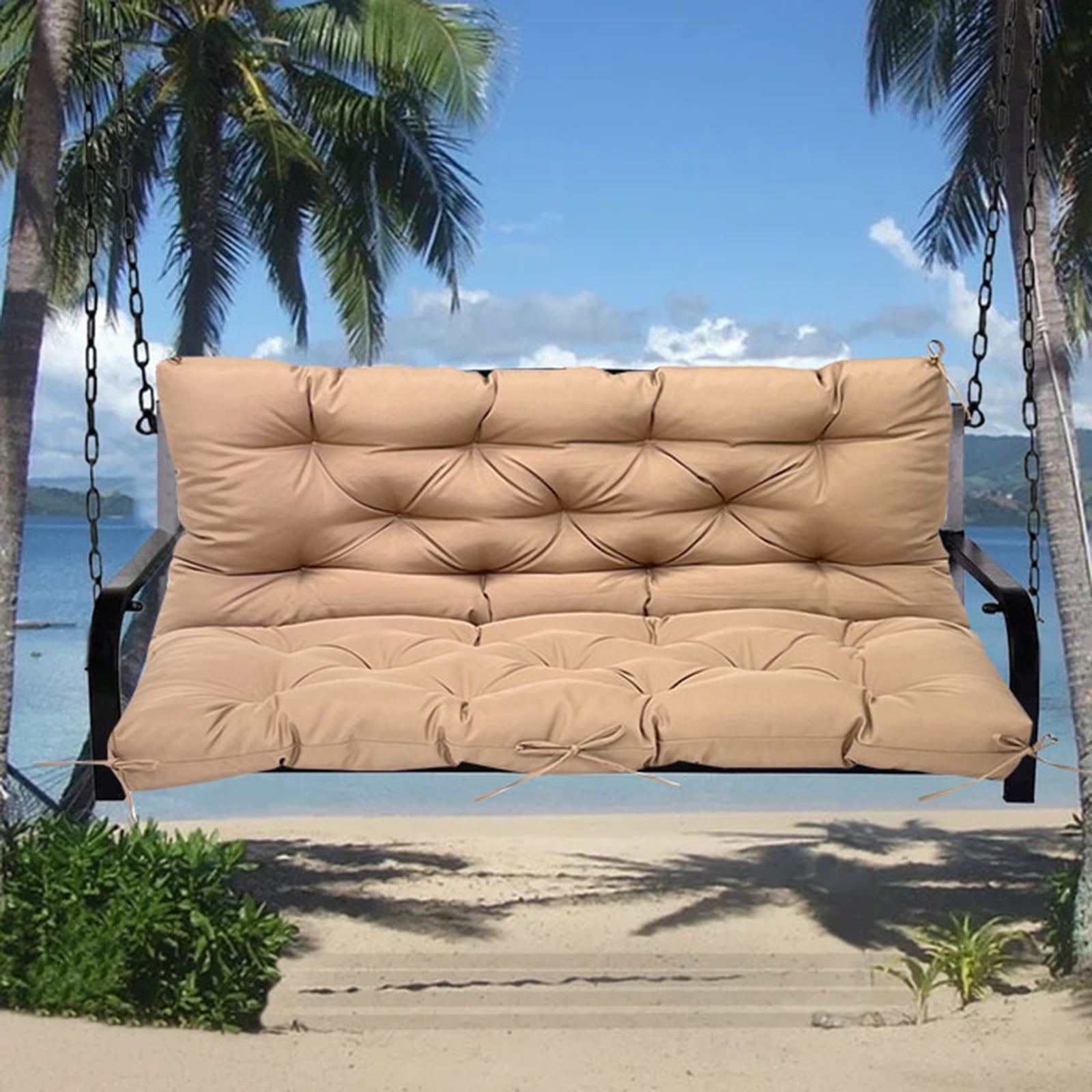 TOPCHANCES Outdoor Bench Cushion with Backrest and Ties Waterproof Swing Seat Pad 2 3 Seater Patio Bench Replacement Cushion 47 x 39 x 4