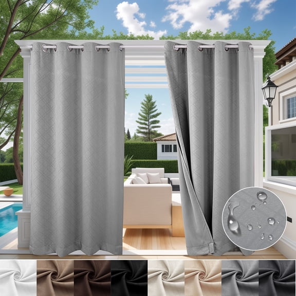 TOPCHANCES Outdoor Curtains Waterproof Windproof 3D Embossed Pattern Curtain for Patio, Porch, Pergola, Gazebo, Grommet Top and Tab Bottom Drape, 1 Panel, 52x108 inch, Gray