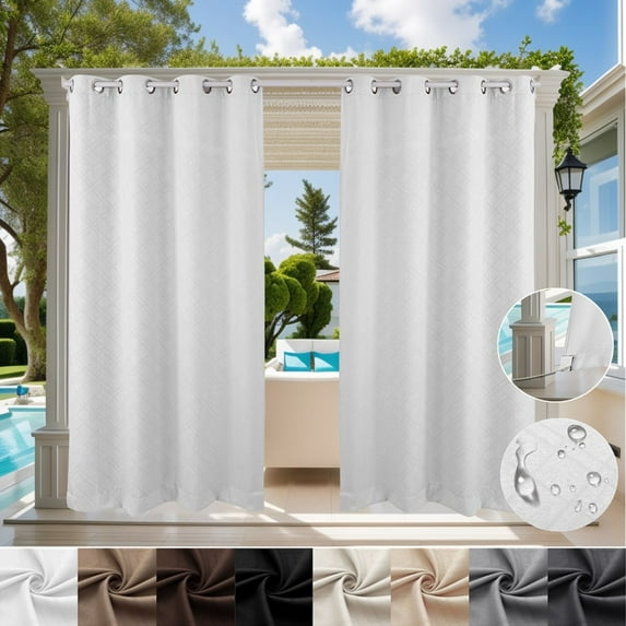 TOPCHANCES Outdoor Curtains Waterproof Windproof 3D Embossed Pattern Curtain for Patio, Porch, Pergola, Gazebo, Grommet Top and Tab Bottom Drape, 1 Panel, 52x84 inch, Greyish White