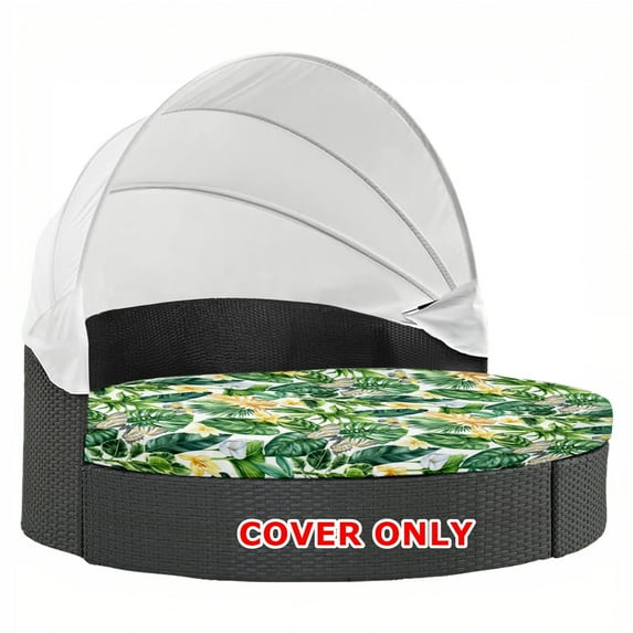 TOPCHANCES Outdoor Daybed Cushion Cover, 66" Patio Round Sunbed Cover, Circle Daybed Couch Mattress Replacement Slipcover, Cover ONLY (Green Leaf)