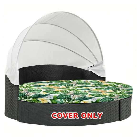 TOPCHANCES Outdoor Daybed Cushion Cover, 66" Patio Round Sunbed Cover, Circle Daybed Couch Mattress Replacement Slipcover, Cover ONLY (Green Leaf)