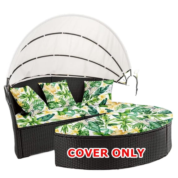 TOPCHANCES Outdoor Daybed Cushion Cover, 66" Patio Round Sunbed Covers, 2 Semicircular Daybed Couch Mattress Replacement Slipcovers with 3pcs Pillowcase, Cover ONLY (Green Leaf)