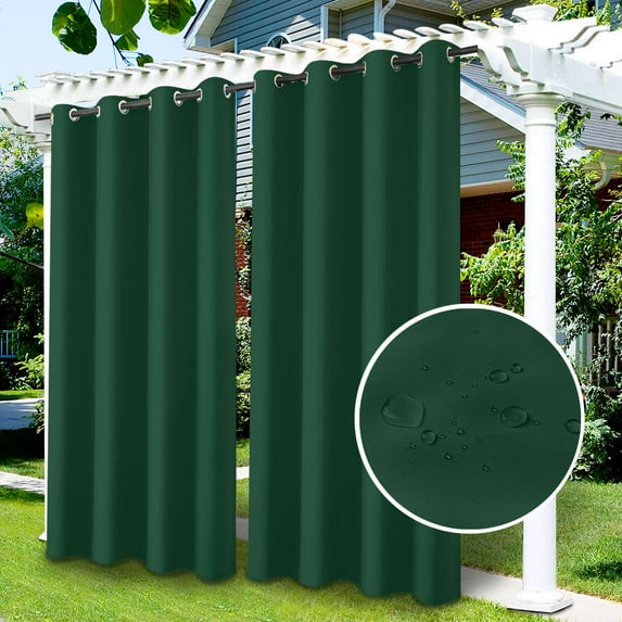TOPCHANCES Outdoor Patio Curtains Waterproof Darkening Thermal Insulated Indoor Privacy Curtains for Bedroom, Living Room, Porch, Gazebo, Pergola, W52 x L108 inch, 4 Panels, Green