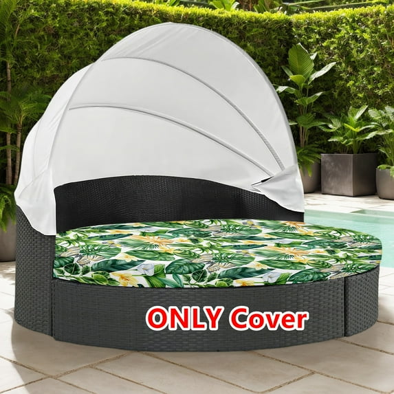 TOPCHANCES Outdoor Round Daybed Cushion Cover Replacement, 66-Inch Patio Garden Furniture Cover Sun Bed Mattress Cover, Green Leaf (ONLY 1PCS Cushion Cover)