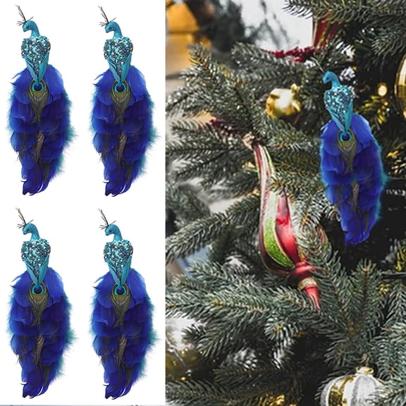TOPCHANCES Peacock Simulation Ornament 12" Artificial Peacock Ornament with Clip, Christmas Tree Decoration Xmas Ornament for Christmas Wedding Home Party Decor, 4 Pack