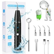 TOPCHANCES Plaque Remover For Teeth, Ultrasonic Tooth Cleaner Kit, Dental tools to remove plaque and tartar with 4 Replaceable Heads and 1 Oral Mirror, 100% Safe for Both Adult Kids, Black