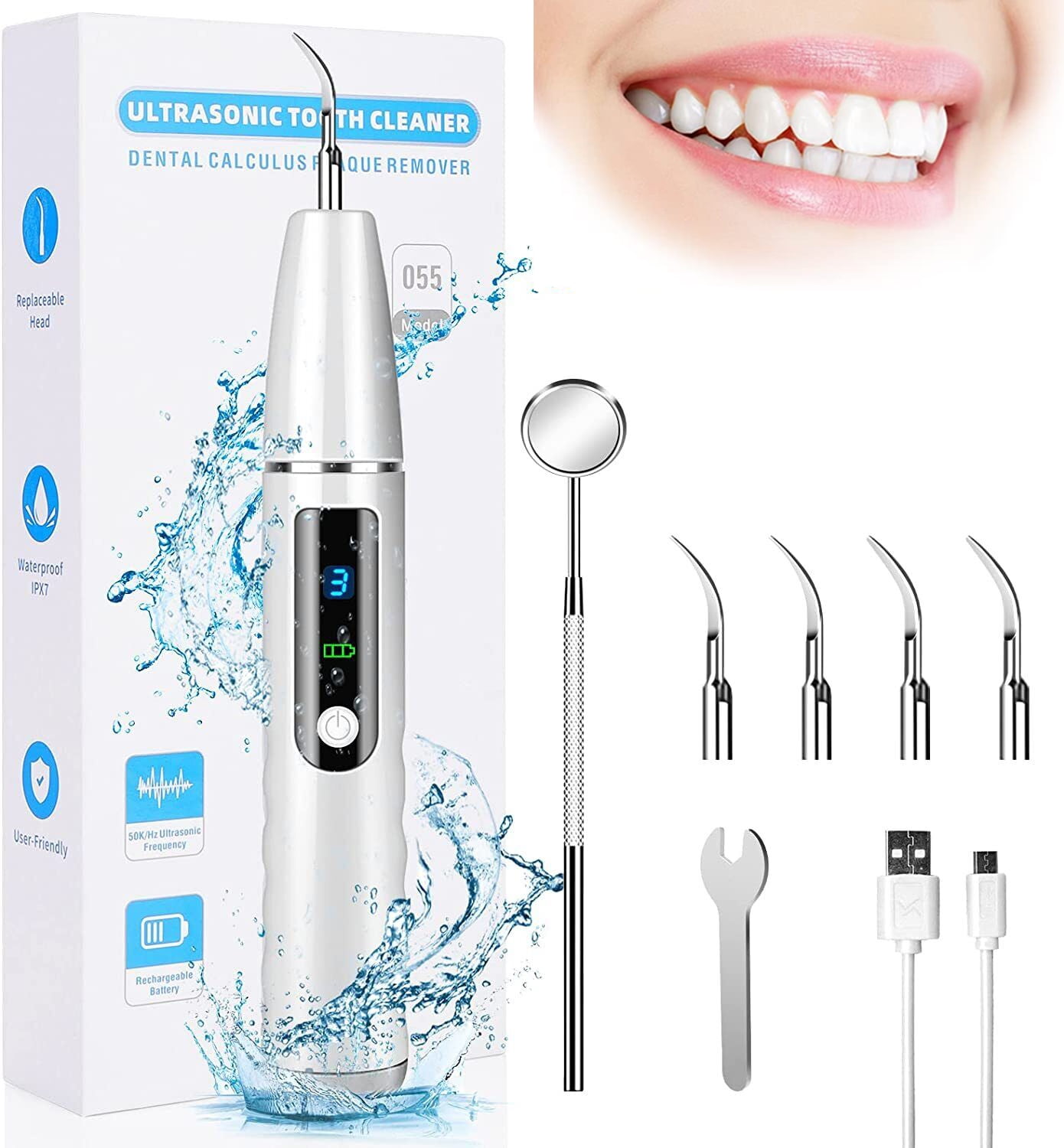TOPCHANCES Plaque Remover For Teeth, Ultrasonic Tooth Cleaner Kit