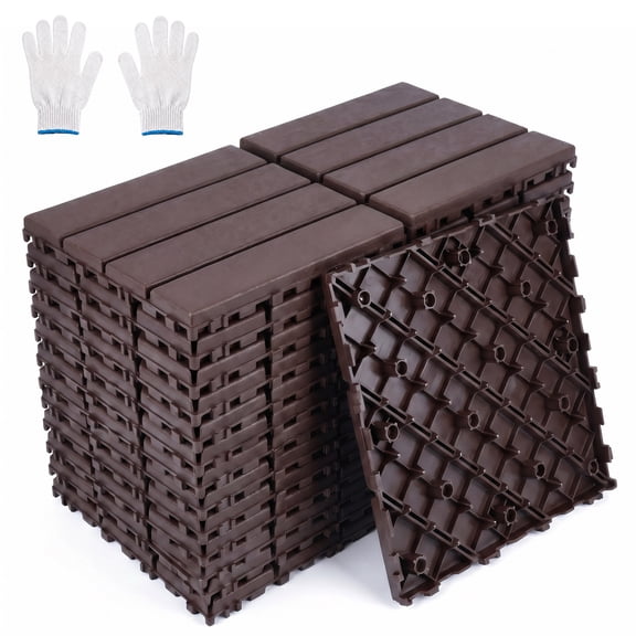 TOPCHANCES Plastic Interlocking Decking Tiles 12" x 12", 25 Pack Patio Floor Decking Tiles for Porch Poolside Balcony Backyard, Brown
