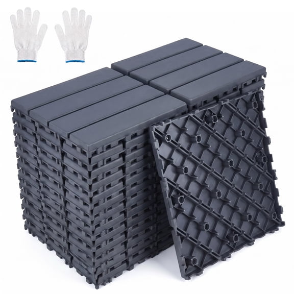 TOPCHANCES Plastic Interlocking Decking Tiles 12" x 12", 25 Pack Patio Floor Decking Tiles for Porch Poolside Balcony Backyard, Gray