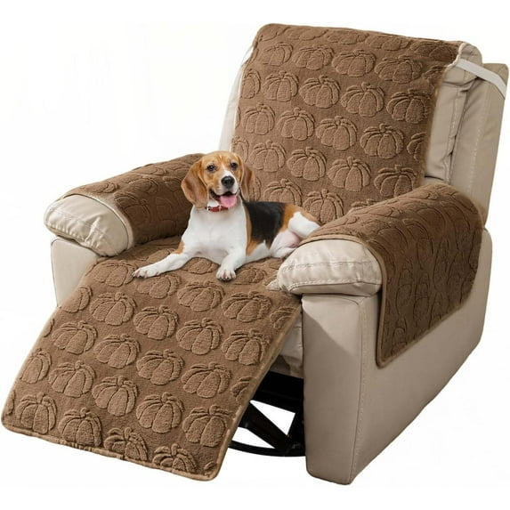 TOPCHANCES Plush Recliner Chair Cover, Faux Rabbit Fur 1-Seater Sofa Cover, Washable Armchair Protector with Adjustable Elastic Belt for 23 Inches Recliner (Brown)