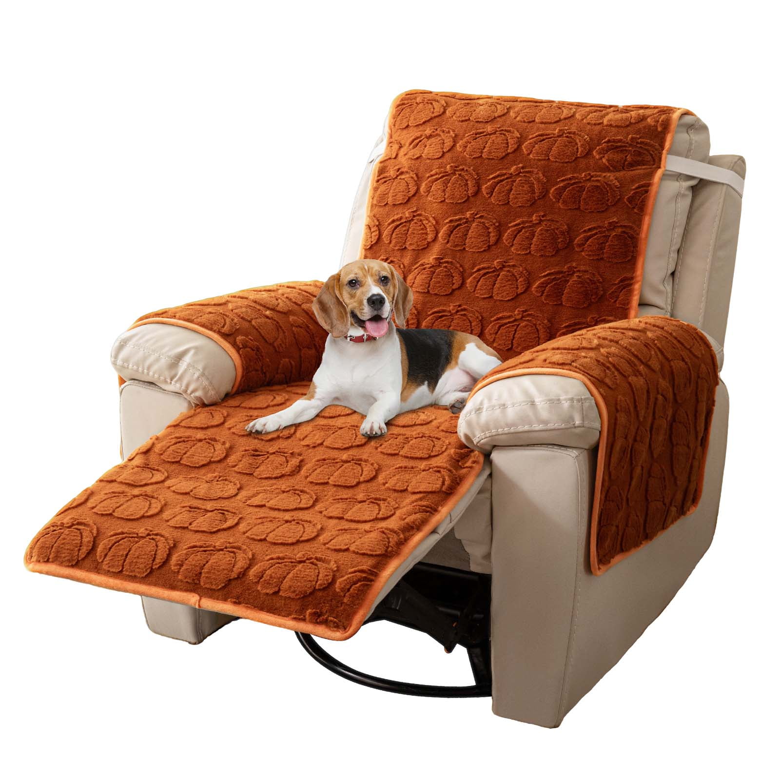 TOPCHANCES Plush Recliner Chair Cover, Faux Rabbit Fur 1-Seater Sofa Cover, Washable Armchair Protector with Adjustable Elastic Belt for 23 Inches Recliner (Coffee)