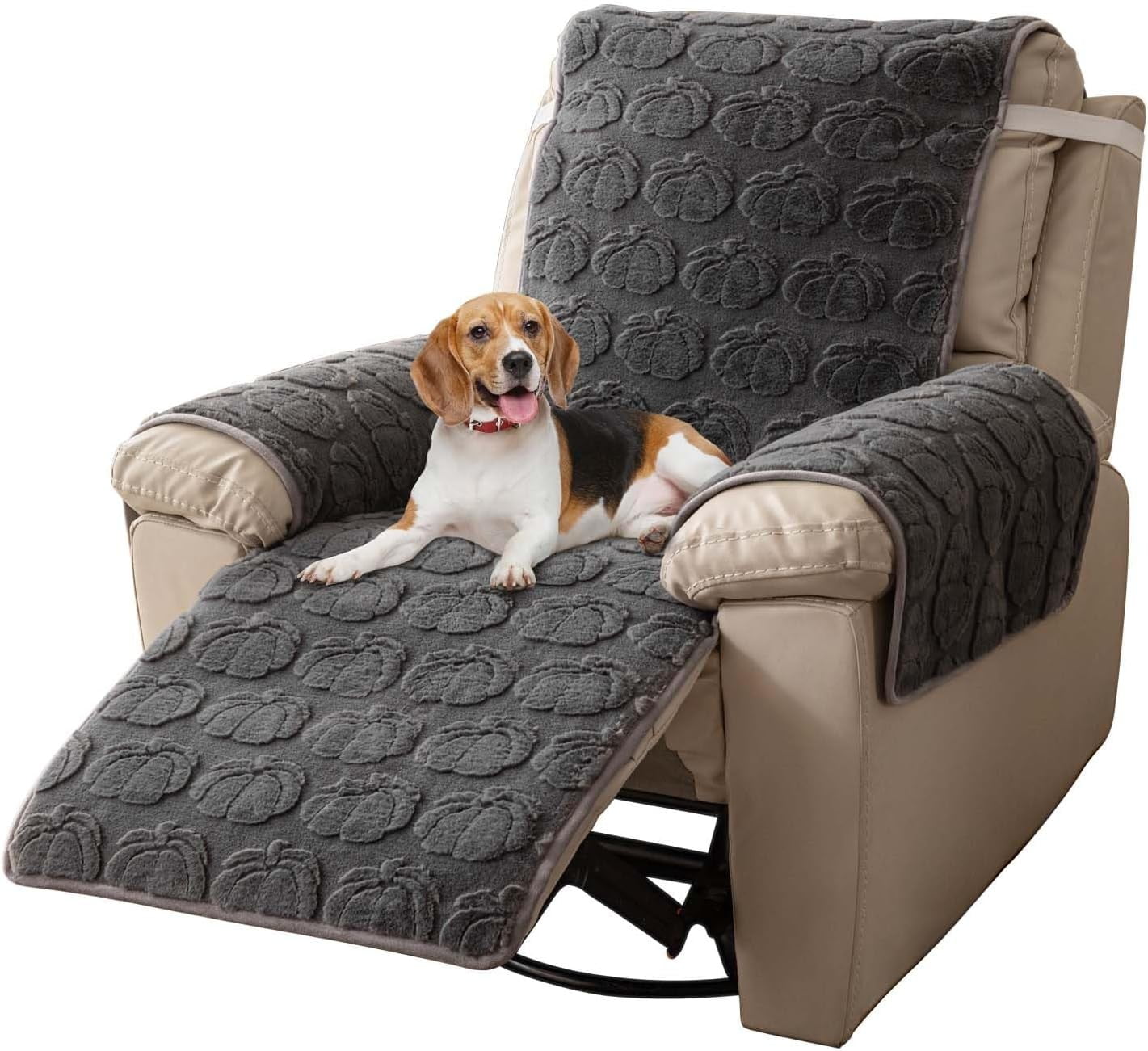 TOPCHANCES Plush Recliner Chair Cover, Faux Rabbit Fur 1-Seater Sofa Cover, Washable Armchair Protector with Adjustable Elastic Belt for 23 Inches Recliner (Gray)
