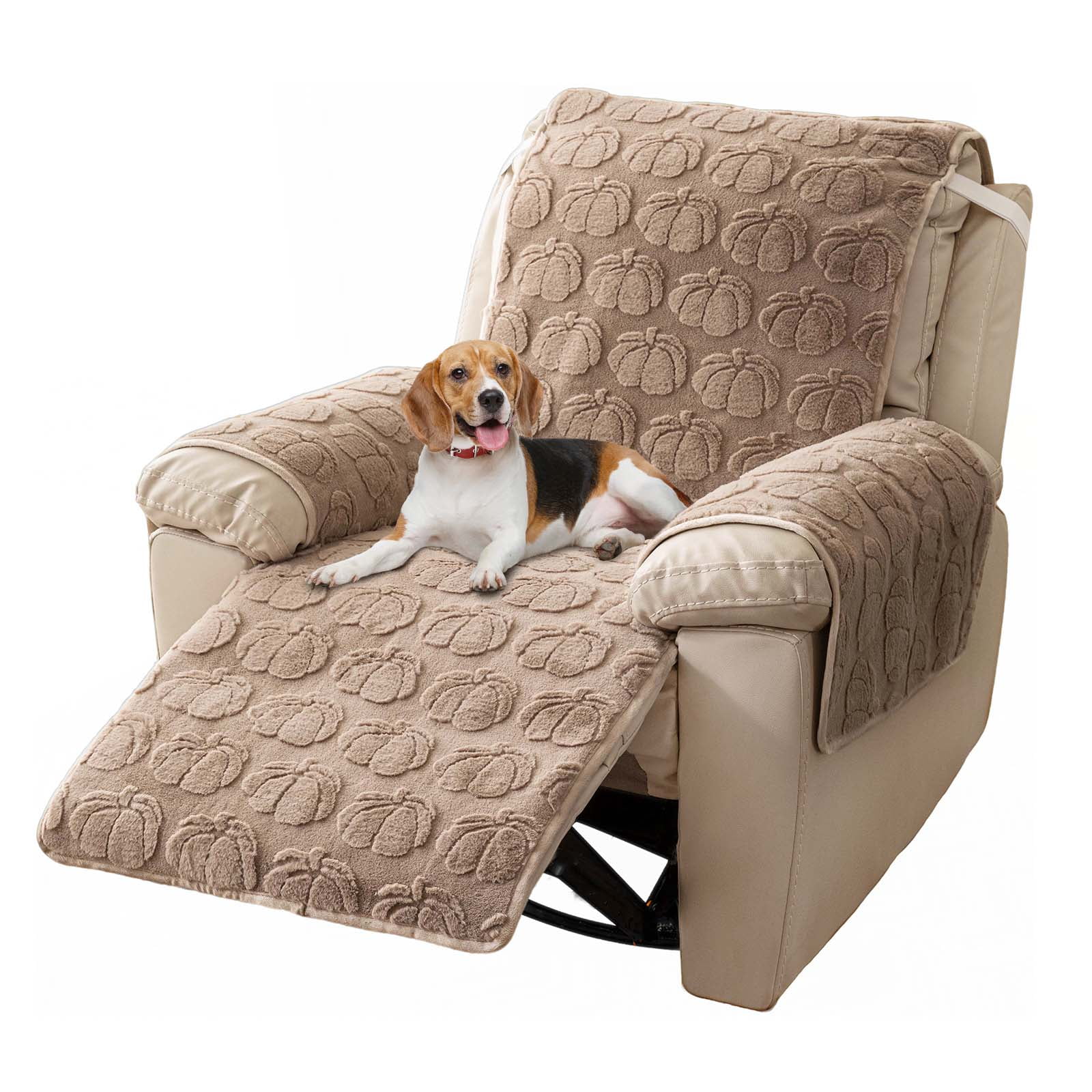 TOPCHANCES Plush Recliner Chair Cover, Faux Rabbit Fur 1-Seater Sofa Cover, Washable Armchair Protector with Adjustable Elastic Belt for 23 Inches Recliner (Khaki)