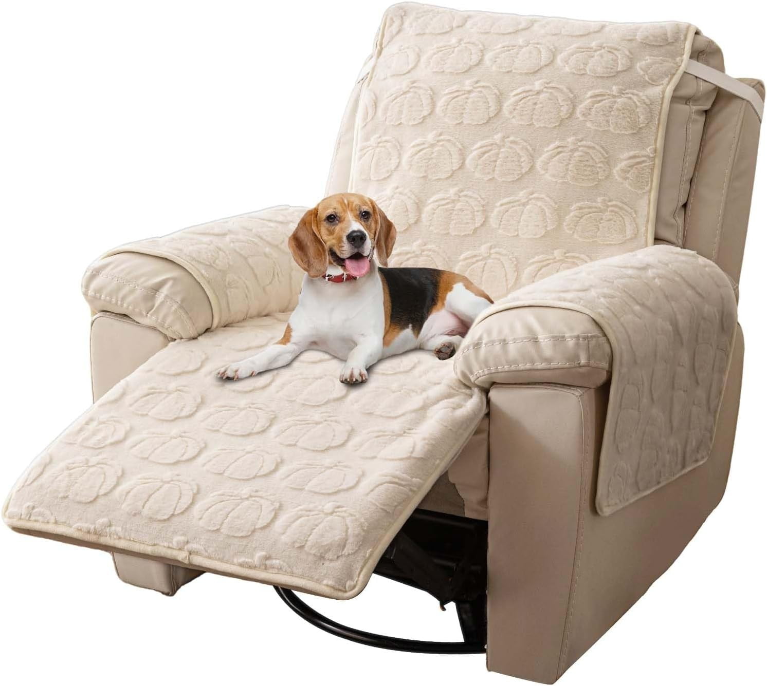TOPCHANCES Plush Recliner Chair Cover, Faux Rabbit Fur 1-Seater Sofa Cover, Washable Armchair Protector with Adjustable Elastic Belt for 23 Inches Recliner (Off-white)