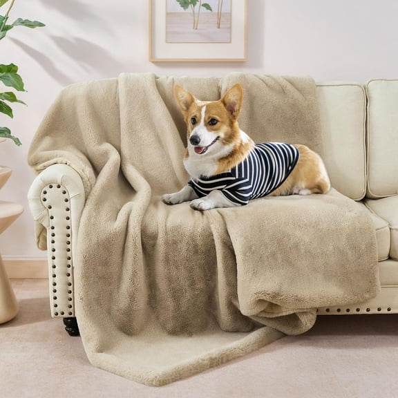 TOPCHANCES Plush Throw Blanket, Soft Fuzzy Throw Blankets, Reversible Bed Blanket for Bed Couch Travel (Khaki, 39" x 63")