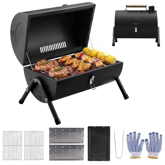 TOPCHANCES Portable Charcoal Grill, Heavy Duty Steel Outdoor BBQ Grill for Camping Picnic Backyard Beach - Black