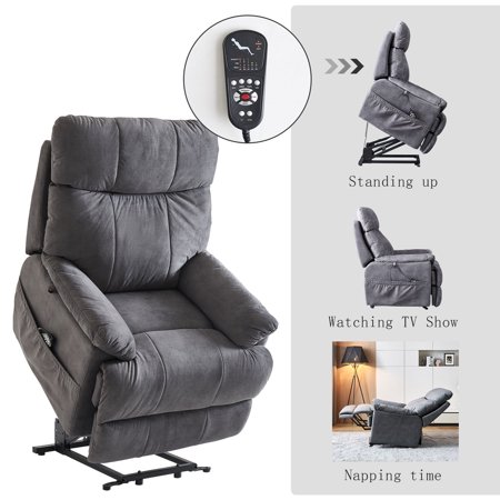 TOPCHANCES Power Lift Recliner Chair with Heat and Vibration Massage for Elderly, Heavy Duty Classic Fabric Electric Recliner with Remote Control, Grey