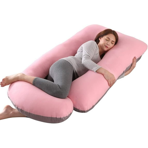 TOPCHANCES Pregnancy Pillow, J Shaped Full Body Soft Maternity Pillow with Removable Velvet Cover, 27*57inch, Pink/Gray