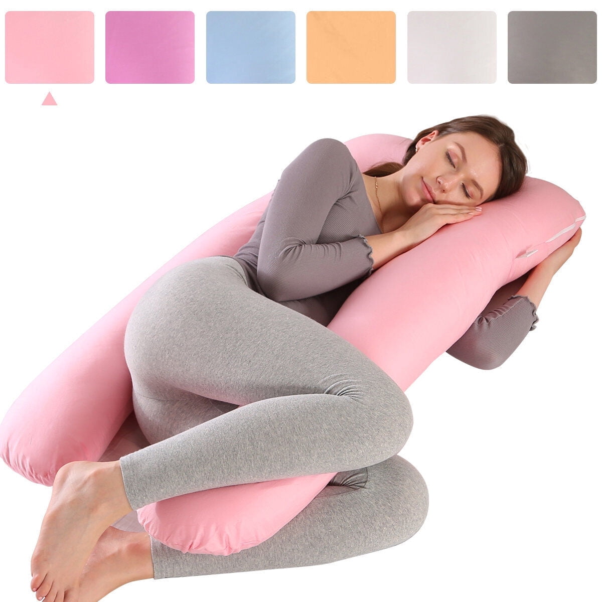 TOPCHANCES Pregnancy Pillow, U Shaped Full Body Maternity Pillow for Side Sleeping with Removable Cover, 120x60cm, Pink
