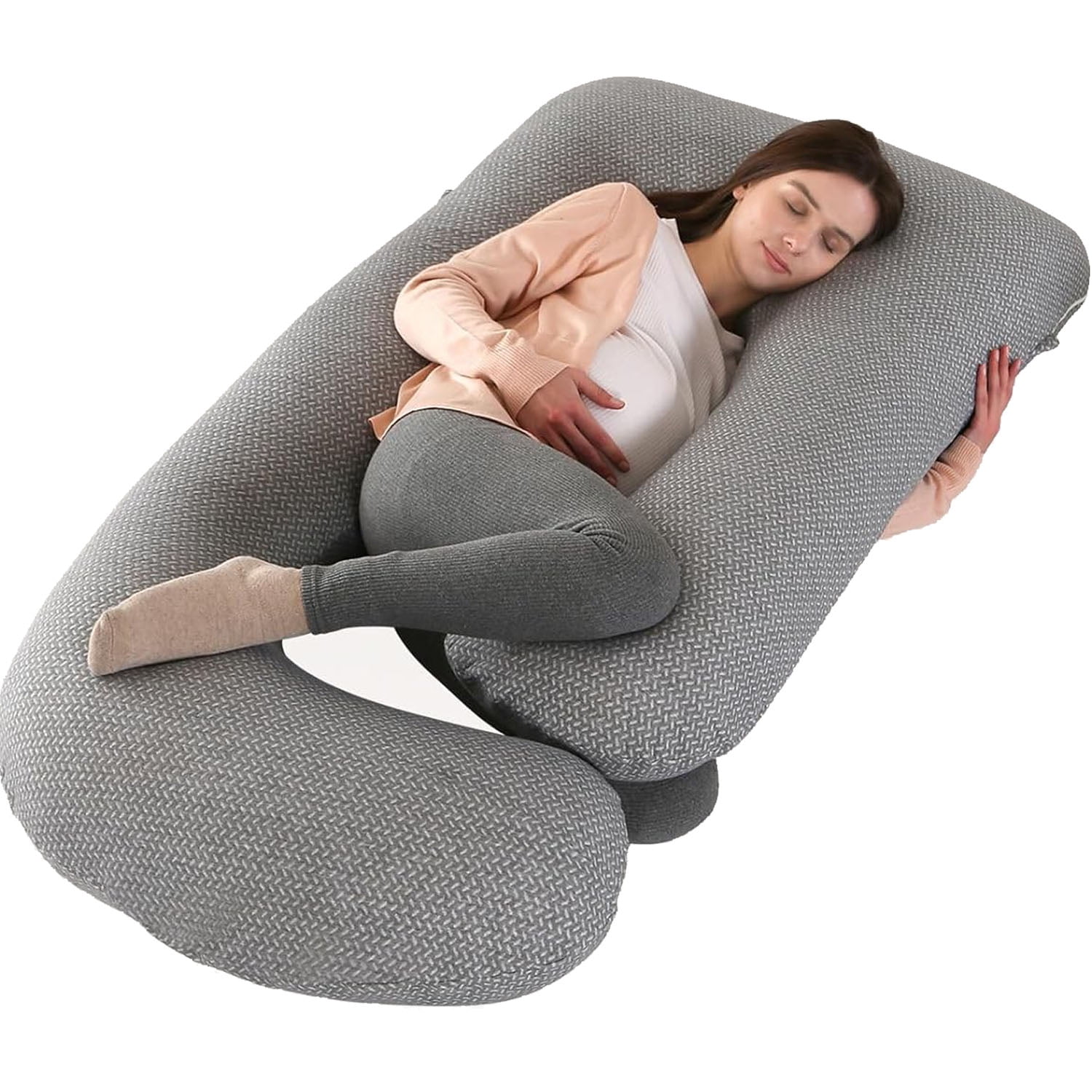 TOPCHANCES Pregnancy Pillow with Removable Cover, J-Shaped Full Body Maternity Pillows for Sleeping Support for Back, Belly, Hips, Legs (Grey)