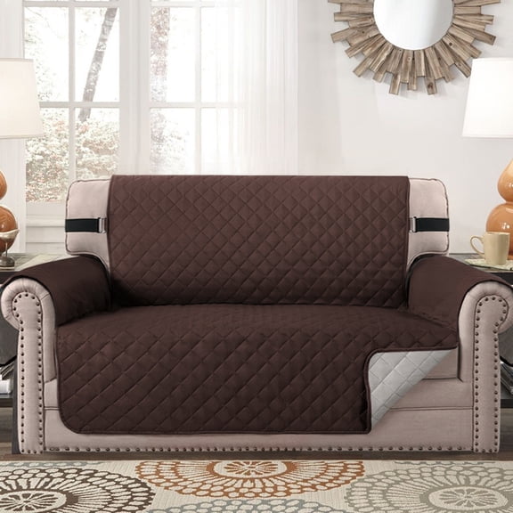 TOPCHANCES Quilted Loveseat Slipcover, Reversible Couch Cover, Furniture Protector Cover Throw for Pets Kids, Brown(Loveseat Size)