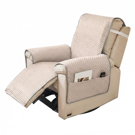 TOPCHANCES Recliner Chair Cover, Small Recliner Slipcover for Dogs Seat Width to 23 Inch, Cooling Ice Silk Amrchair Protector Covers, Light Brown