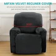 TOPCHANCES Recliner Cover, Reclining 1-Seater Sofa Couch Slipcover, 4-piece Velvet Plush Fabric Motion Recliner Chair Cover, Furniture Protector, Dark Grey
