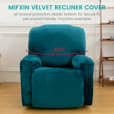 TOPCHANCES Recliner Cover, Reclining 1-Seater Sofa Couch Slipcover, 4-piece Velvet Plush Fabric Motion Recliner Chair Cover, Furniture Protector, Emerald Green