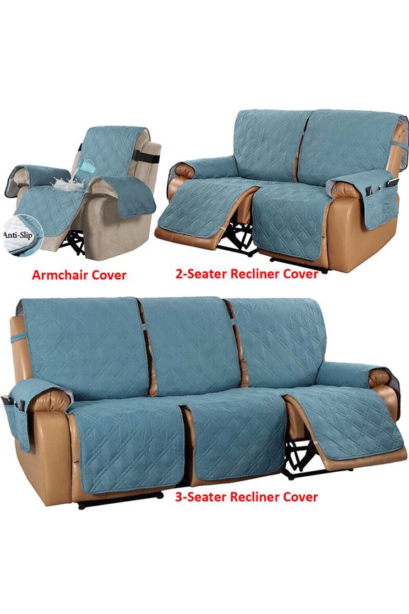 Recliner Cover, Waterproof Recliner Sofa Slipcover, Slip Proof Furniture Protector (Grey Blue, Oversized Armchair Cover)