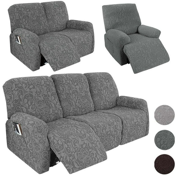 TOPCHANCES Recliner Sofa Slipcover, 8 Pieces Stretch Jacquard Fabric Sofa Covers, Non-slip Couch Protector, Friendly to Pets (Black Gray, For 3-Seater Sofa)