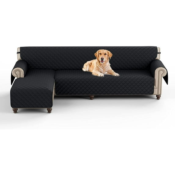 TOPCHANCES Reversible L Shape Sofa Slipcover, Sectional Couch Cover (Medium Size, Black)