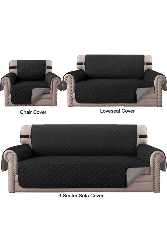 Reversible Quilted Sofa Cover, Waterproof Furniture Pet Protector Throw (Black, 1-Seater Sofa Cover)