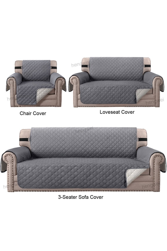 Reversible Quilted Sofa Cover, Waterproof Furniture Pet Protector Throw (Grey, 1-Seater Sofa Cover)